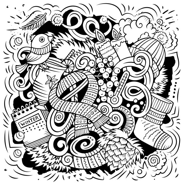 卡通矢量涂鸦冬季插图图片下载