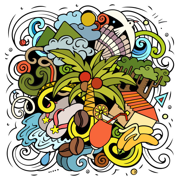 海地卡通矢量涂鸦插图图片下载