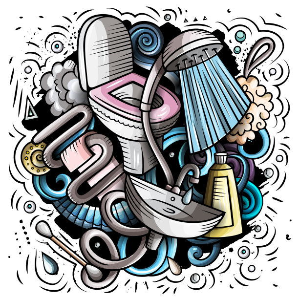 卫生间手绘矢量涂鸦插图。浴室海报设计。图片下载