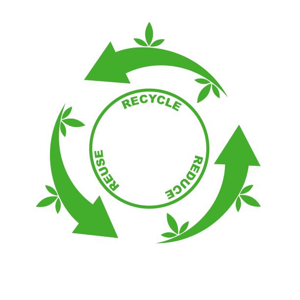垃圾回收标志。矢量回收箭头与小绿叶和字母。减少回收重用。有意识的消费。废物循环再利用概念。生态运动平面设计。图片下载