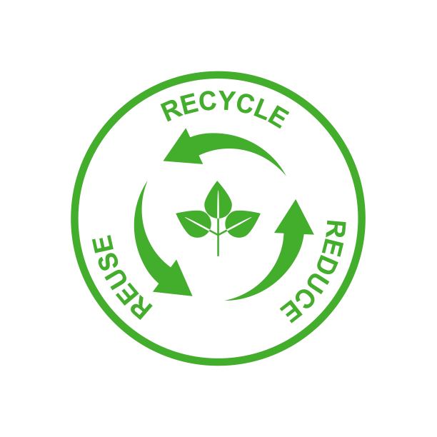 垃圾回收标志。矢量回收箭头与小绿叶和字母。减少回收重用。有意识的消费。废物循环再利用概念。生态运动平面设计。图片下载