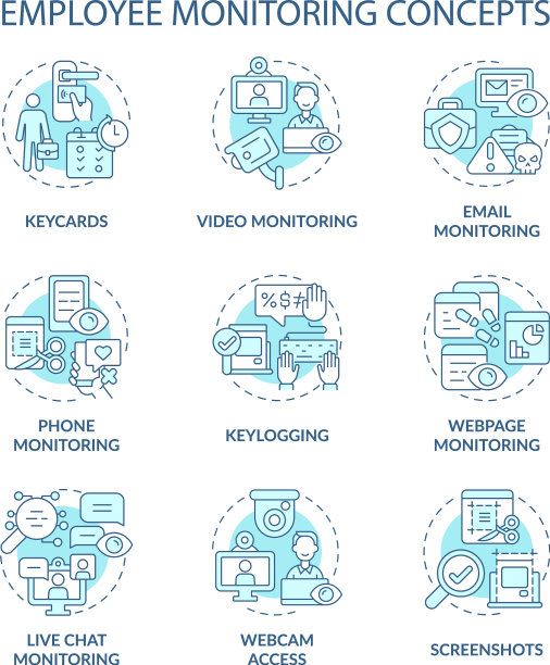 员工监控蓝色概念图标设置图片下载