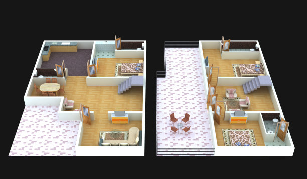 公寓室内平面设计的3D效果图图片下载