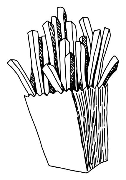 炸薯条土豆素描。手绘矢量插画复古风格。单个快餐涂鸦。轮廓剪贴画孤立的白色背景。图片下载