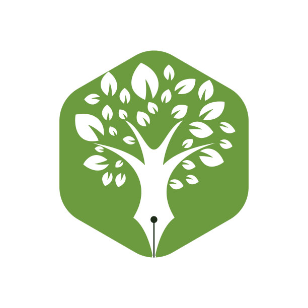 树笔矢量标志设计模板。作家和自然标志的概念。图片下载