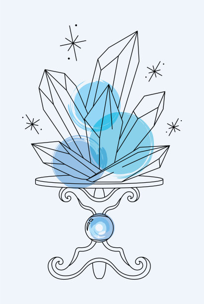 矢量明亮的线条素描蓝色石英晶体的立场。Pixiecore和fairycore图片下载