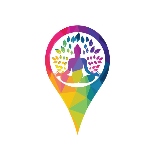 瑜伽或水疗定位标志设计。人体姿势和GPS图标设计。图片下载