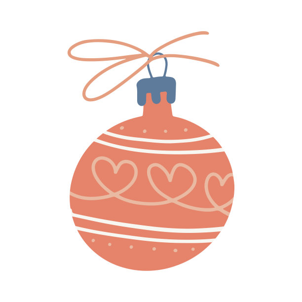 手画红色的圣诞球在hygge风格。孤立的剪纸艺术元素。矢量平面插图。只有5种颜色-容易重新着色。图片下载