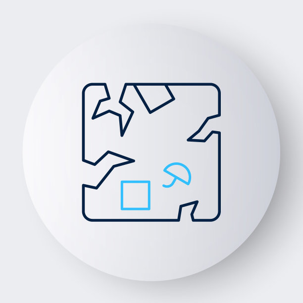 线破碎纸箱图标孤立在白色背景。箱子，包裹，包裹标志。交付和包装。色彩斑斓的轮廓的概念。向量图片下载