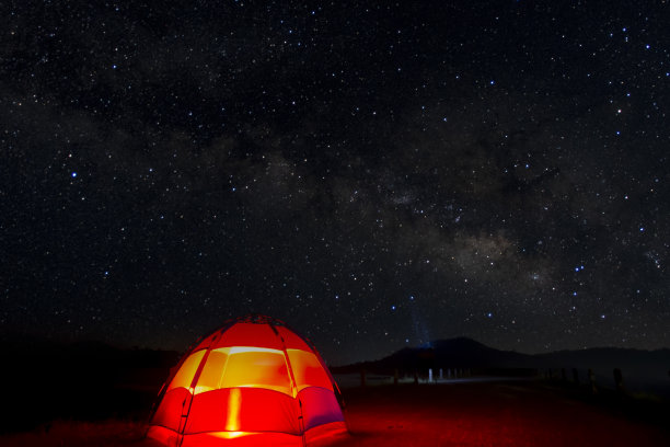 红色帐篷的冒险者在美丽的银河背景图片下载
