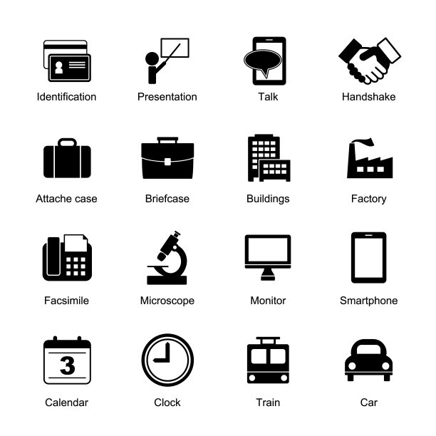 设置16个业务图标。黑白图标。图片下载