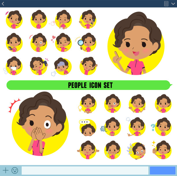 一组非裔美国女性穿着运动装，以偶像的形式表达着各种情感图片下载