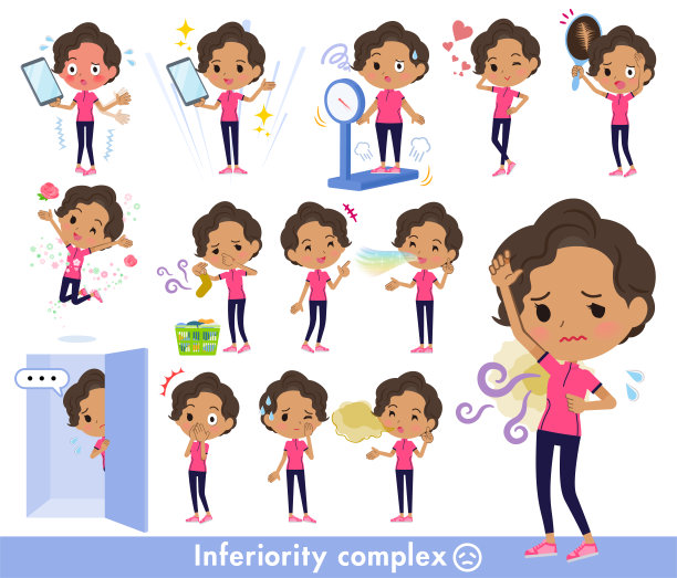 一组非裔美国女性穿着运动服表现出自卑情结图片下载