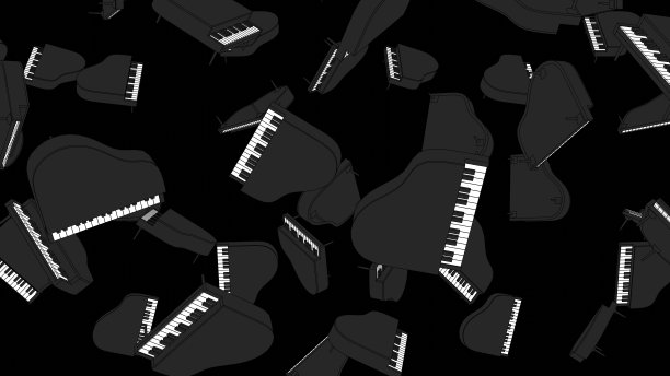 许多黑色背景上的黑色钢琴。图片下载