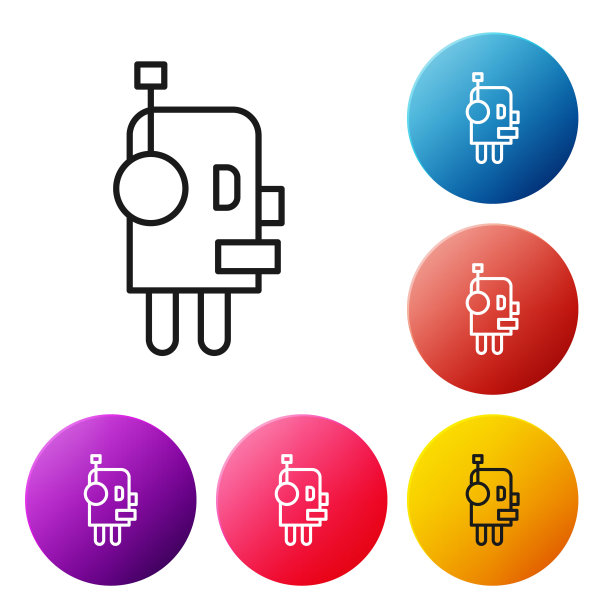 机器人图标孤立在白色背景。人工智能，机器学习，云计算。设置图标的彩色圆圈按钮。向量图片下载