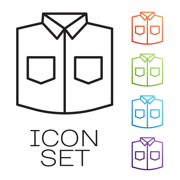 黑线衬衫图标孤立在白色背景。设置图标丰富多彩。向量图片下载