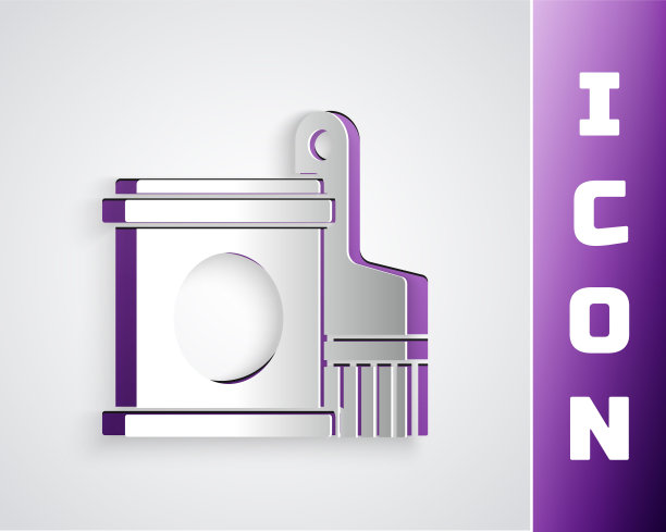 剪纸油漆桶和画笔图标孤立的灰色背景。纸艺术风格。向量图片下载