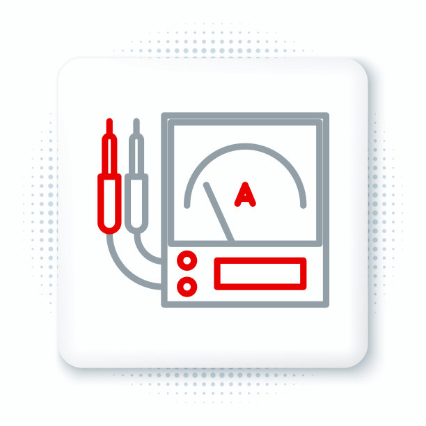 线路安培表，万用表，电压表图标孤立的白色背景。测量电流的仪器。色彩斑斓的轮廓的概念。向量图片下载