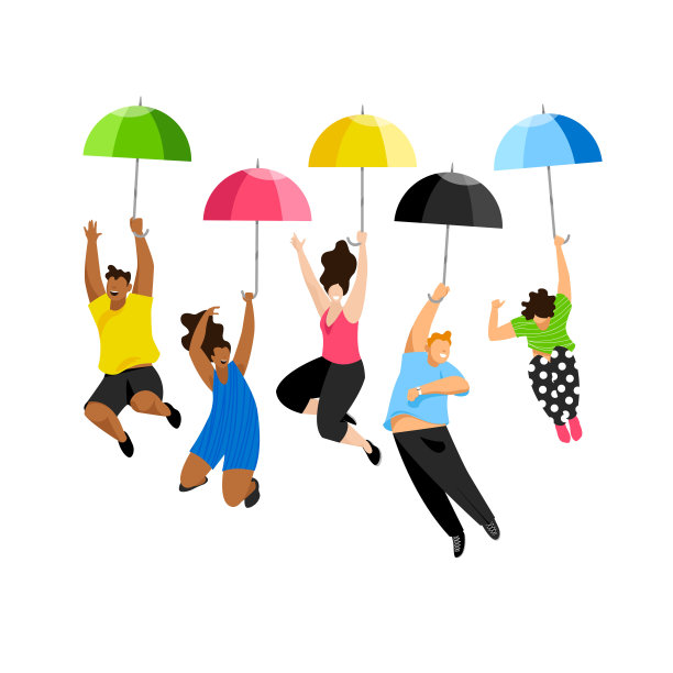 有伞的人。矢量插图的幸福的人。一套彩色图片图片下载