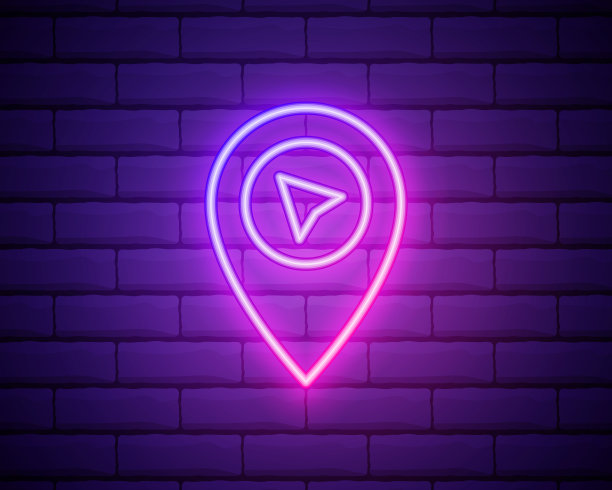 别针霓虹灯风格的图标。简单的细线，轮廓向量的web图标的用户界面和用户体验，网站或移动应用隔离在砖墙上图片下载