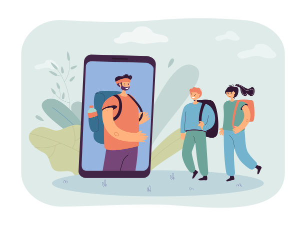 父亲在巨大的电话屏幕上和孩子们说话图片下载