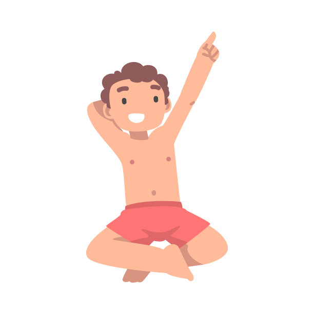 年轻的说谎的男人与交叉的腿指向上方的观点，从上面的矢量插图图片下载