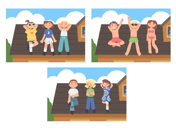 人物性格躺在屋顶上说话和看天空向量集图片下载