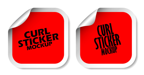 现实的标签正方形贴纸图标模板矢量设计插图与圆形卷曲角孤立的白色背景。图片下载