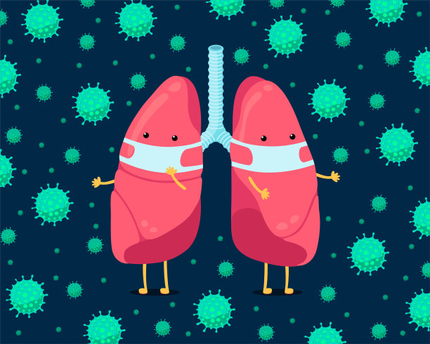 卡通肺人物与呼吸卫生口罩和冠状病毒感染周围。人体内脏器官预防病性肺炎COVID-19空气飞沫。医疗防护eps插图图片下载