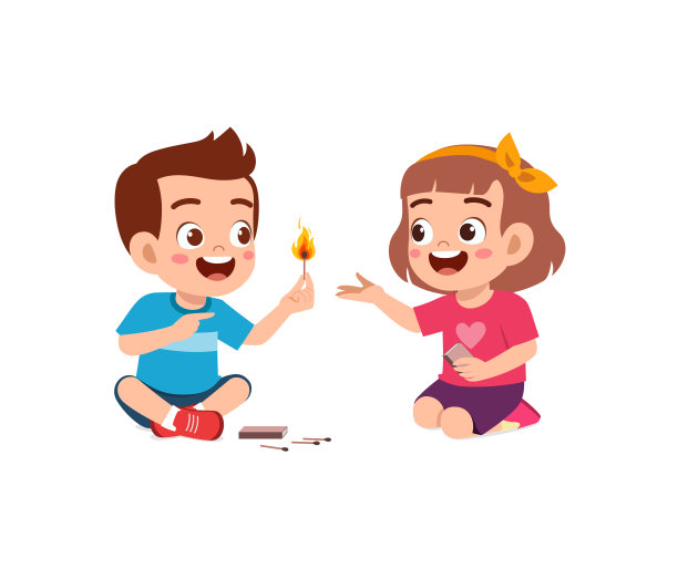 可爱的小男孩和小女孩拿着点燃的火柴棒图片下载