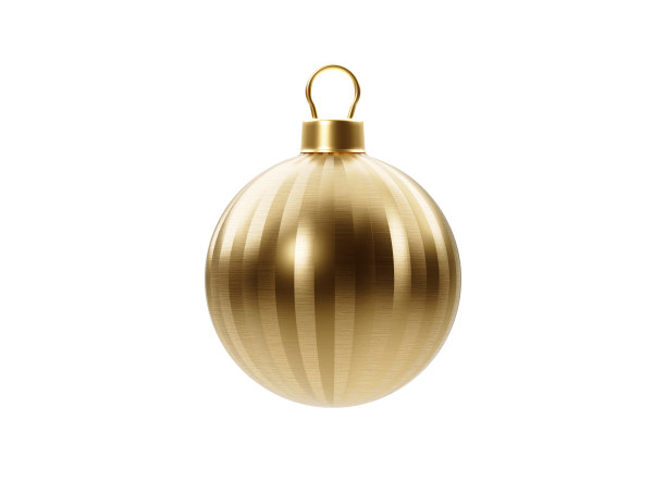 白色背景上的金色条纹圣诞装饰物图片下载