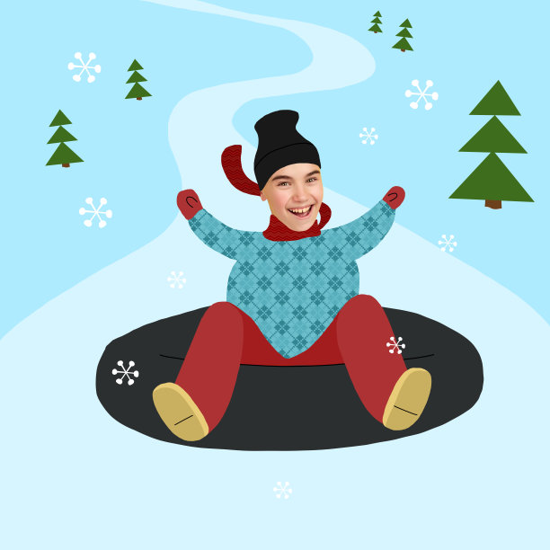 有趣的贴纸设计。当代艺术拼贴。灵感，想法，杂志风格。卡通快乐男孩穿着温暖的冬装图片下载