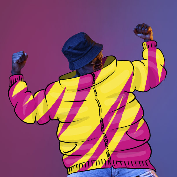 当代艺术拼贴。灵感，想法，杂志风格。快乐的年轻人穿着温暖的冬衣图片下载