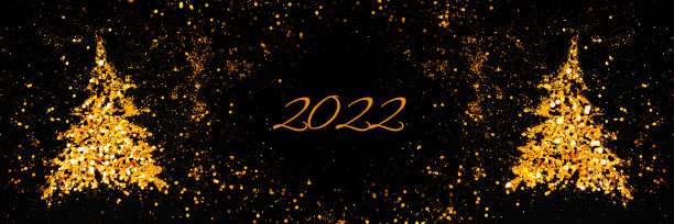 2022年新年。金色亮片的圣诞树。图片下载