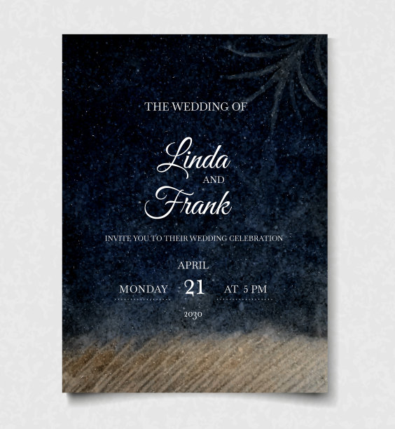 摘要水彩画冬夜婚礼请柬图片下载