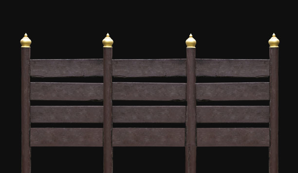 棕色的木栅栏，深色的旧古董，在黑色的背景上孤立。图片下载
