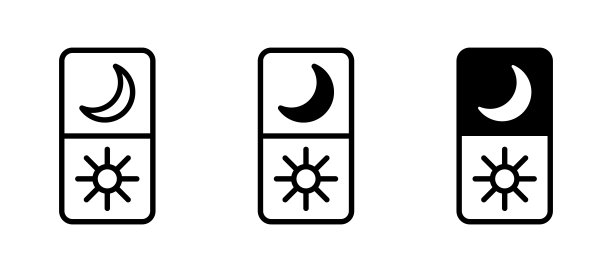 简单风格的线图标切换昼夜模式。Light Dark模式用于手机应用开发。矢量符号在一个简单的风格孤立在白色背景。原始大小64x64像素。一组简单风格的矢量图标，隔离在白色背景上。O图片下载