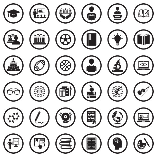 大学图标。圆形黑色平面设计。矢量插图。图片下载