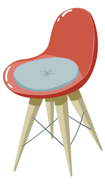 简单的极简主义平面插图可爱的红色塑料椅子与高四个木腿和圆枕头图片下载