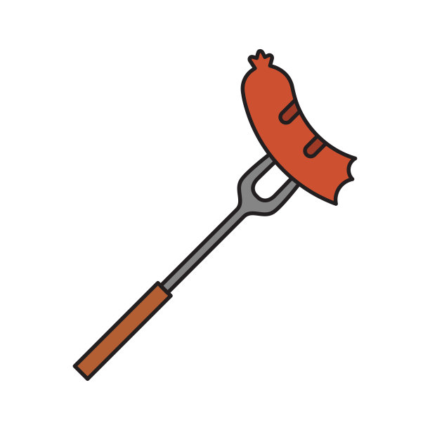 被咬过的香肠放在双叉上。由肉和肉制品制成的美味食品。图片下载