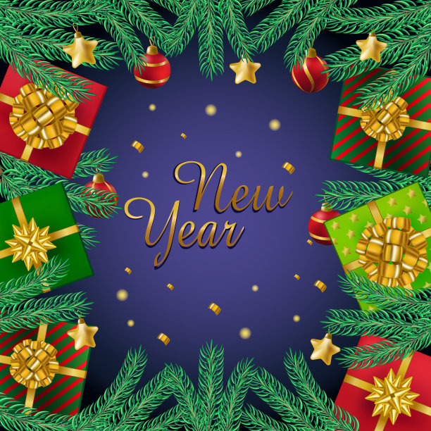 圣诞祝福新年快乐，节日装饰。节日元素的集合，明信片的网页模板，社交网络的插图-矢量图片下载