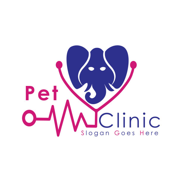 听诊器和大象图标矢量设计。兽医诊所标志模板。图片下载