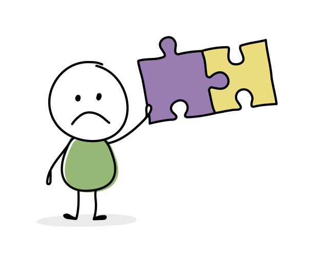 带着谜题的滑稽玩具人。经营理念。向量图片下载