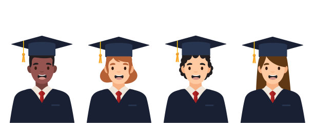 一群毕业的学生被隔离在白色的背景上。图片下载