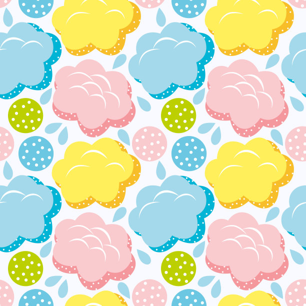 无缝的图案在一个儿童的主题与球，花和云在一个轻的背景图片下载