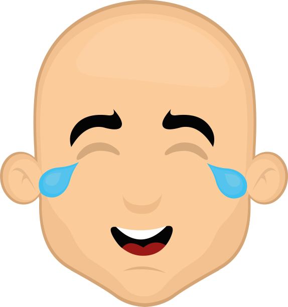 矢量插图的脸一个卡通秃头男人的喜悦和笑声的眼泪图片下载