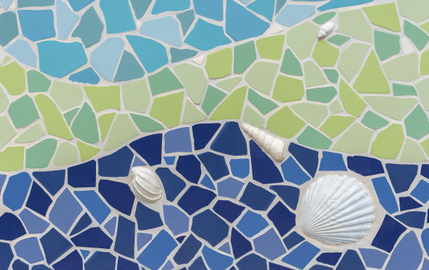 彩色马赛克瓷砖图案与贝壳装饰图片下载