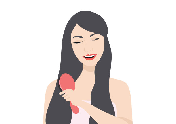 美丽的女人梳理她的头发，美容常规矢量插图图片下载