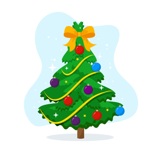 卡通圣诞树平面风格矢量插图。图片下载
