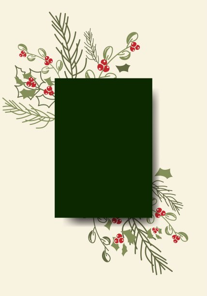 向量。圣诞快乐，新年快乐，花的背景，复制空间为您的文字。乡村垂直模板圣诞卡，婚礼请柬，派对请柬。手绘草图。图片下载